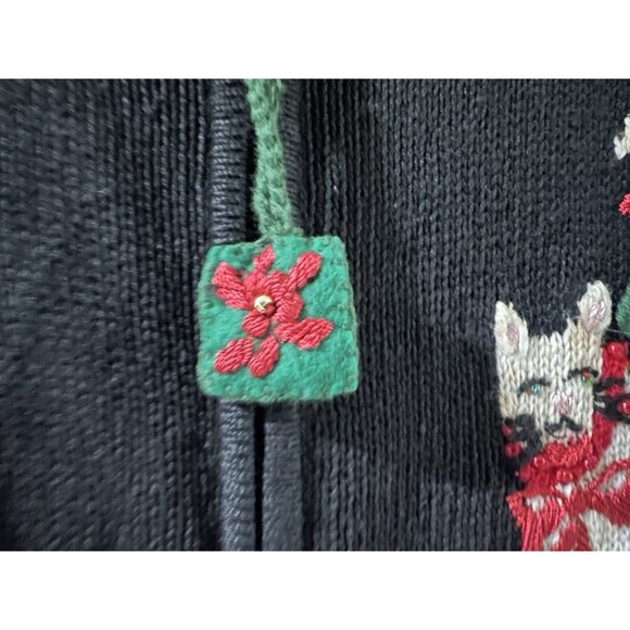 Tiara Int. Women ugly Christmas kitty cat Sweater Black Full Zip VTG sz M - Picture 10 of 16